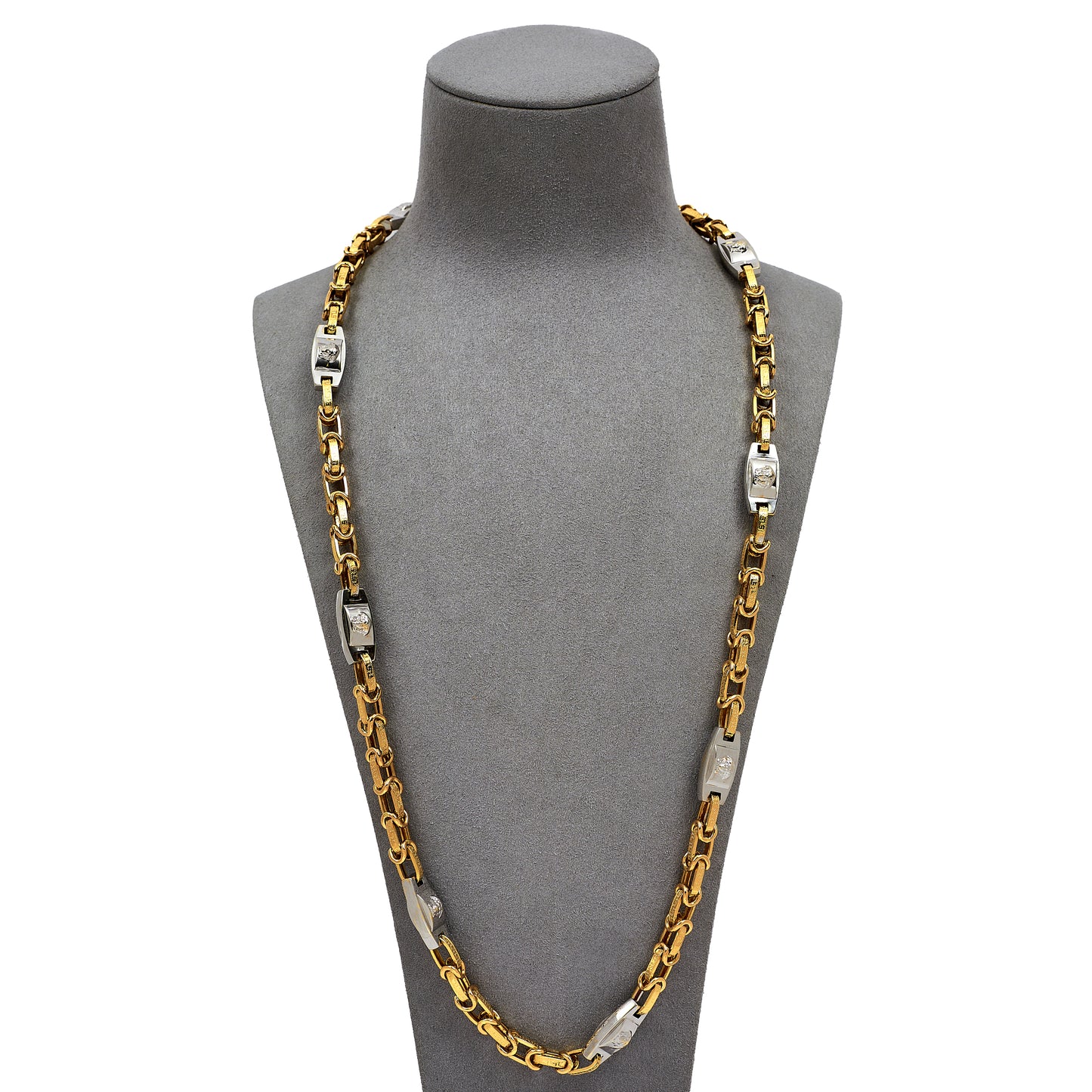 Pre-Owned 18ct Gold 2 Tone Greek Key & Medusa Head Necklace
