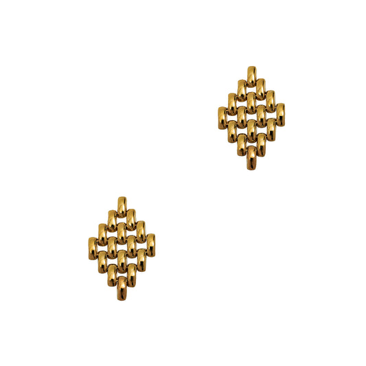 Pre-Owned 9ct Gold Rhombus Shape Brick Design Drop Earrings