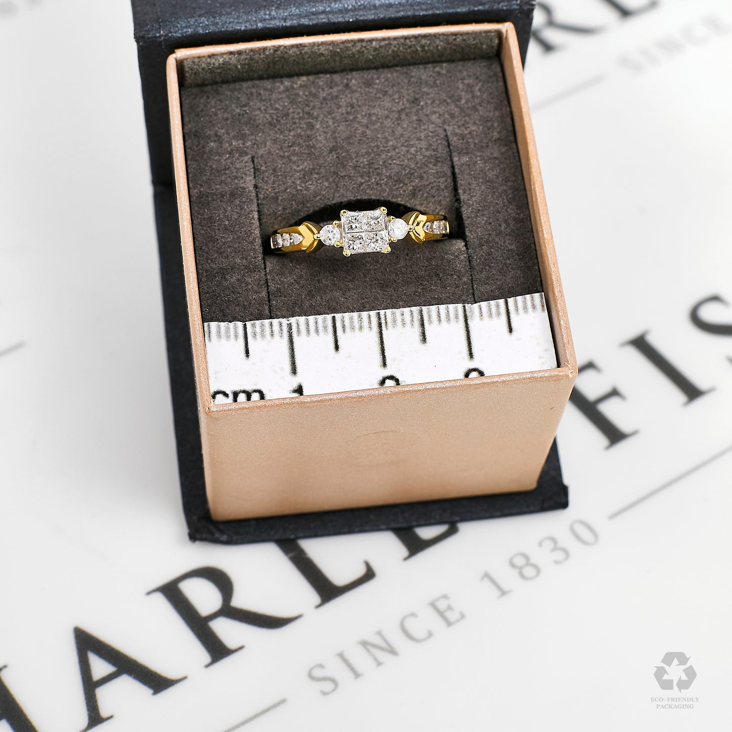 Pre-Owned 9ct Gold 4 Princess Cut Diamond Ring Size N