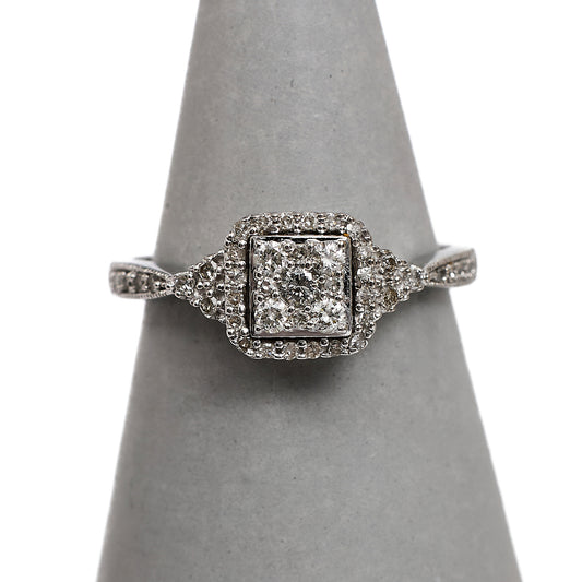 Pre-Owned 18ct White Gold Square Diamond Cluster Ring