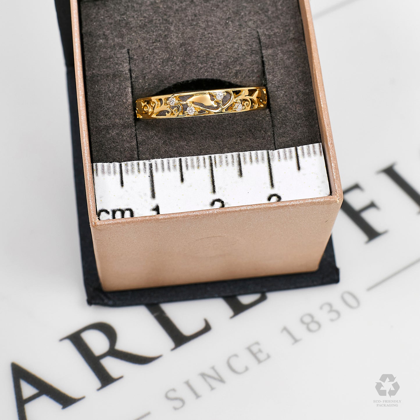 Pre-Owned 9ct Gold 4 Diamond Filigree Band Ring Size V