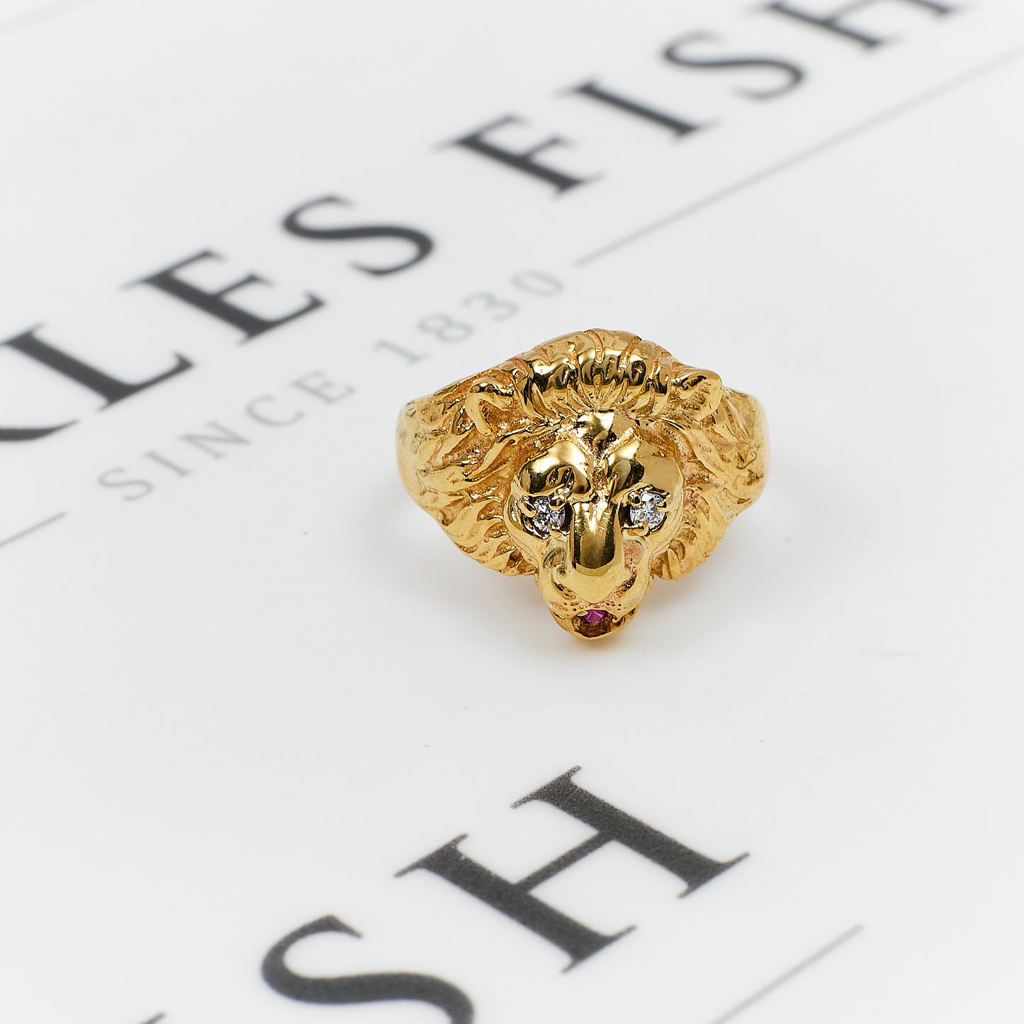 Pre-Owned 9ct Mens Diamond & Synthetic Stone Lion Head Ring