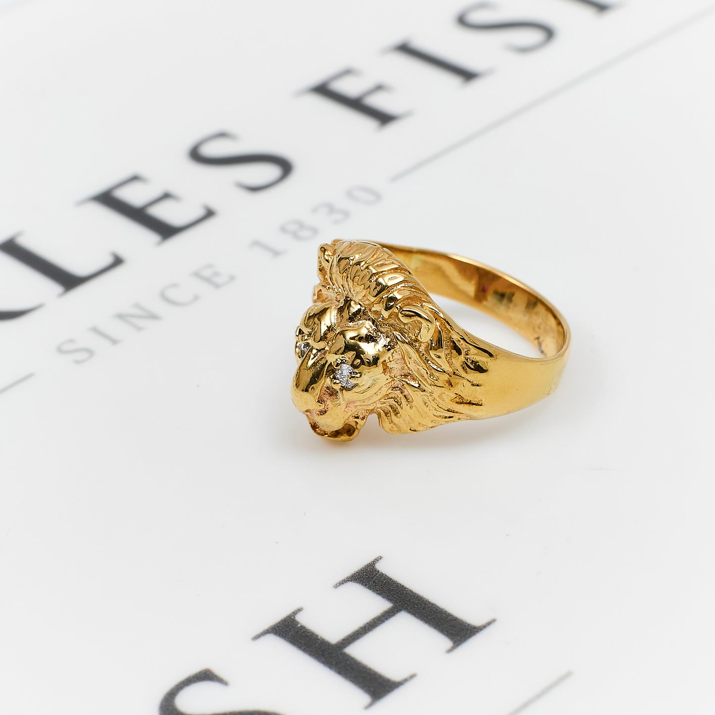 Pre-Owned 9ct Mens Diamond & Synthetic Stone Lion Head Ring