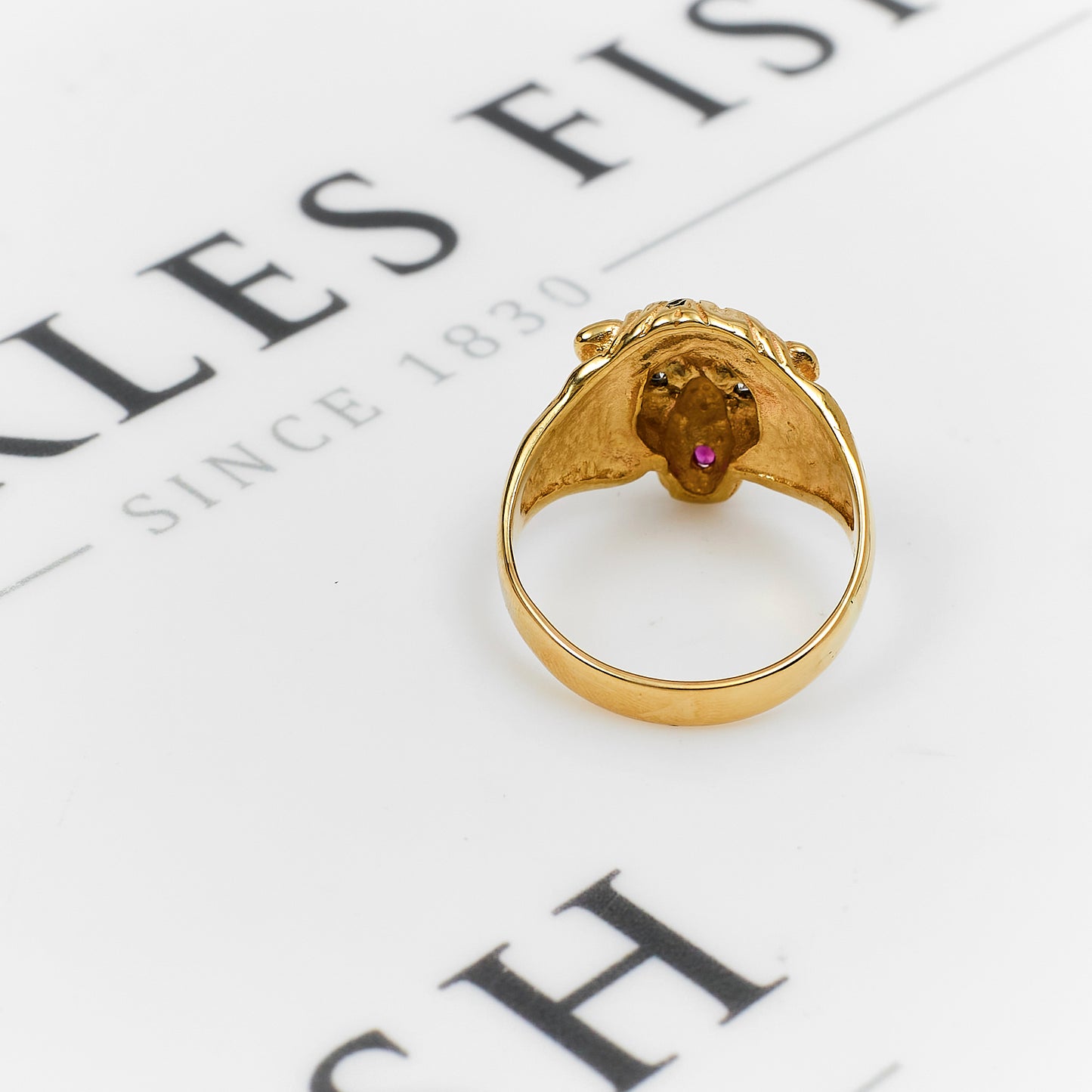 Pre-Owned 9ct Mens Diamond & Synthetic Stone Lion Head Ring