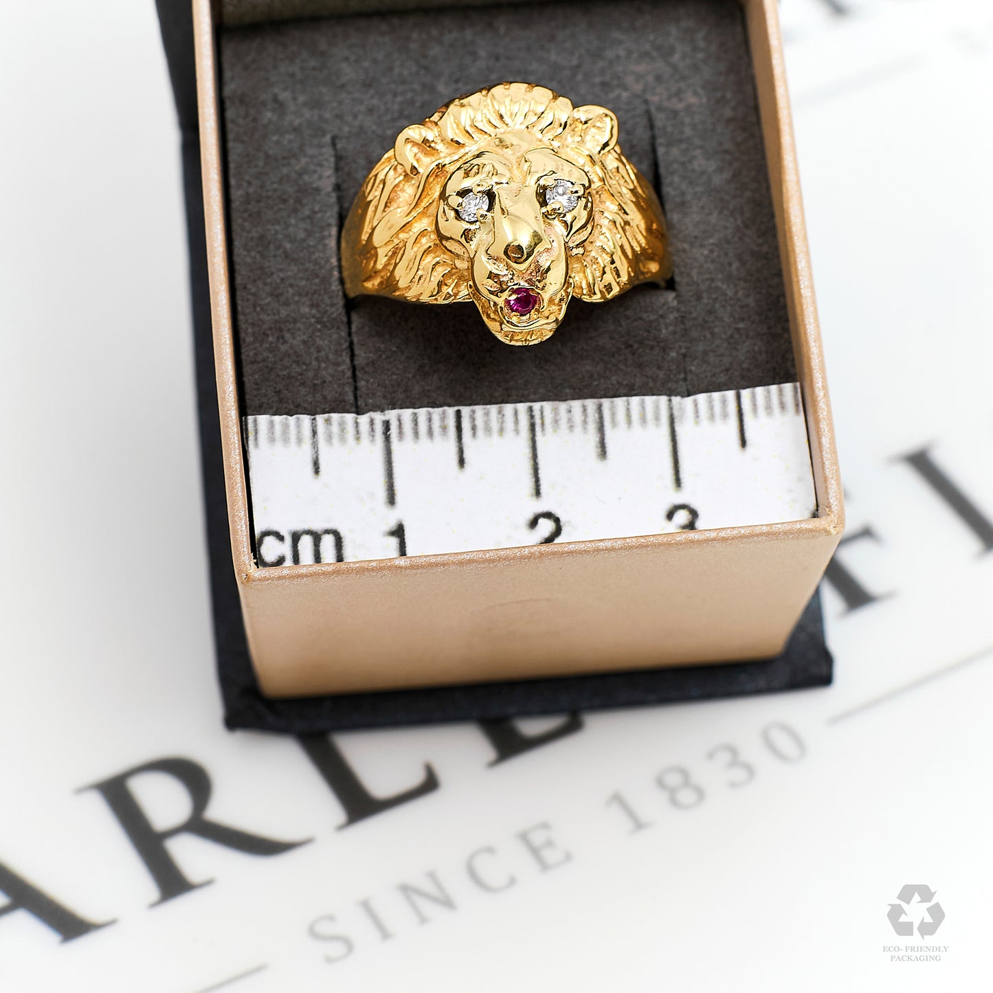 Pre-Owned 9ct Mens Diamond & Synthetic Stone Lion Head Ring