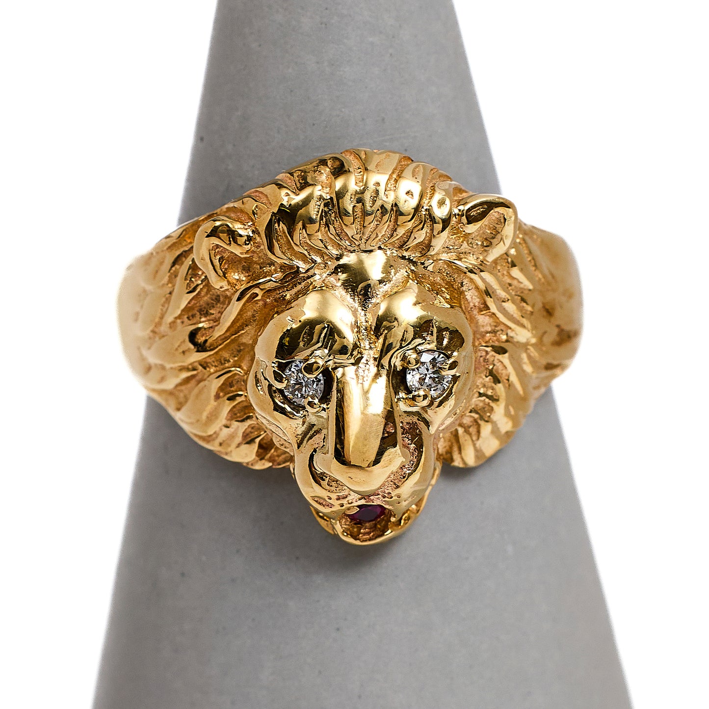 Pre-Owned 9ct Mens Diamond & Synthetic Stone Lion Head Ring