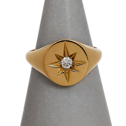 Pre-Owned 9ct Gold Single Diamond Oval Signet Ring Size Q.5
