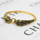 Pre-Owned 14ct Gold Black CZ 2 Panther Head Hinged Bracelet