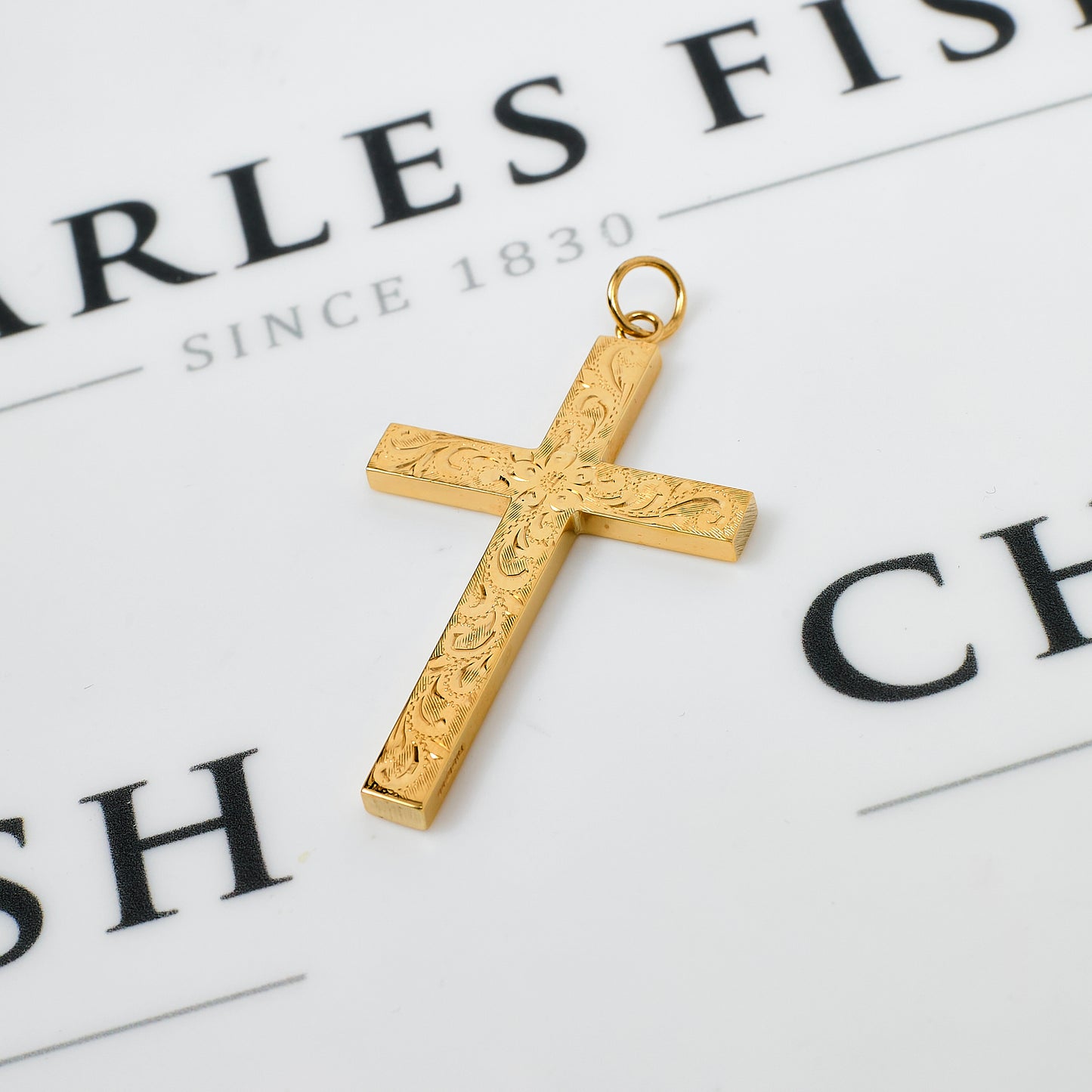 Pre-Owned 9ct Gold Flower Design Cross Pendant