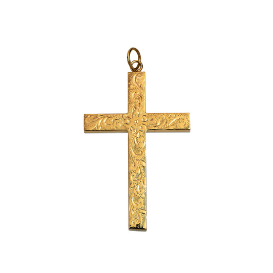 Pre-Owned 9ct Gold Flower Design Cross Pendant