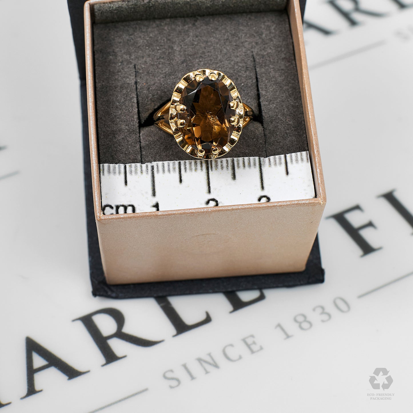 Pre-Owned 9ct Gold Oval Smokey Quartz Ring Size O