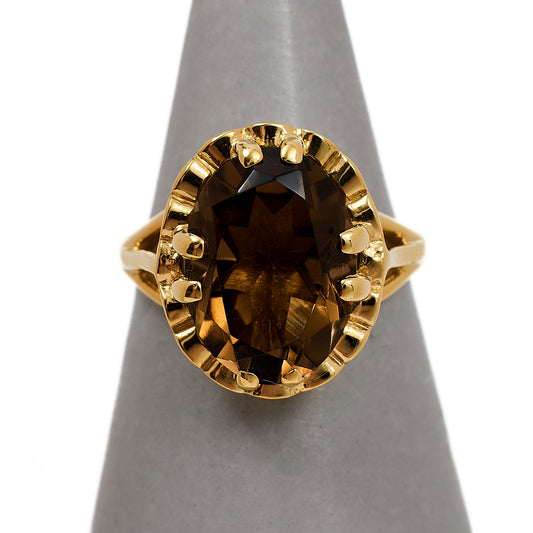 Pre-Owned 9ct Gold Oval Smokey Quartz Ring Size O