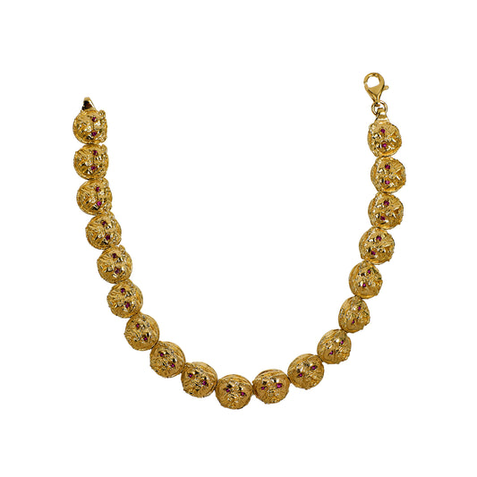 Pre-Owned 9ct Gold Synthetic Stone Bulldog Bracelet 8.5 Inch