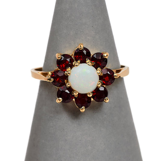 Pre-Owned 9ct Gold Opal & Garnet Ring Size L.5