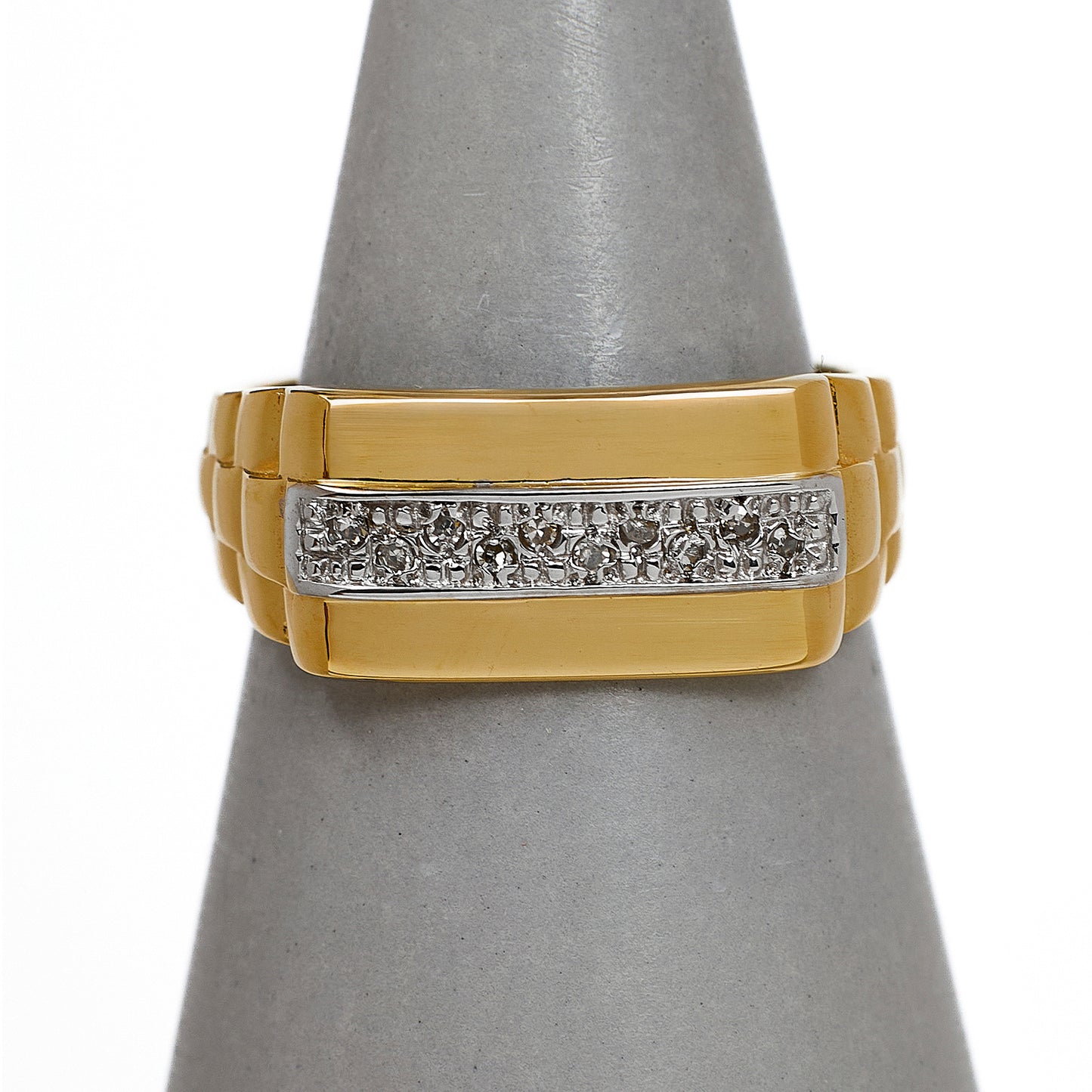 Pre-Owned 9ct Gold 10 Diamond Rectangle Ring Size U.5