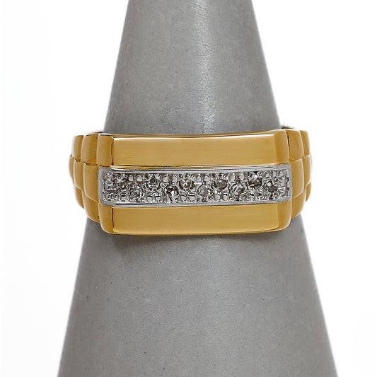 Pre-Owned 9ct Gold 10 Diamond Rectangle Ring Size U.5