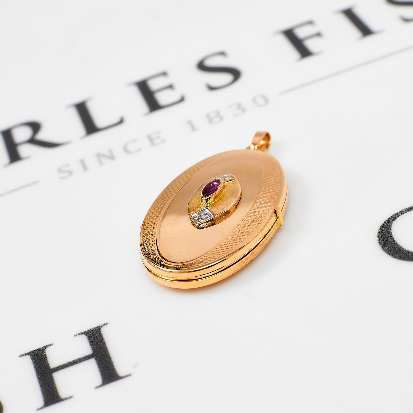 Pre-Owned 9ct Gold Ruby & Diamond Oval Locket