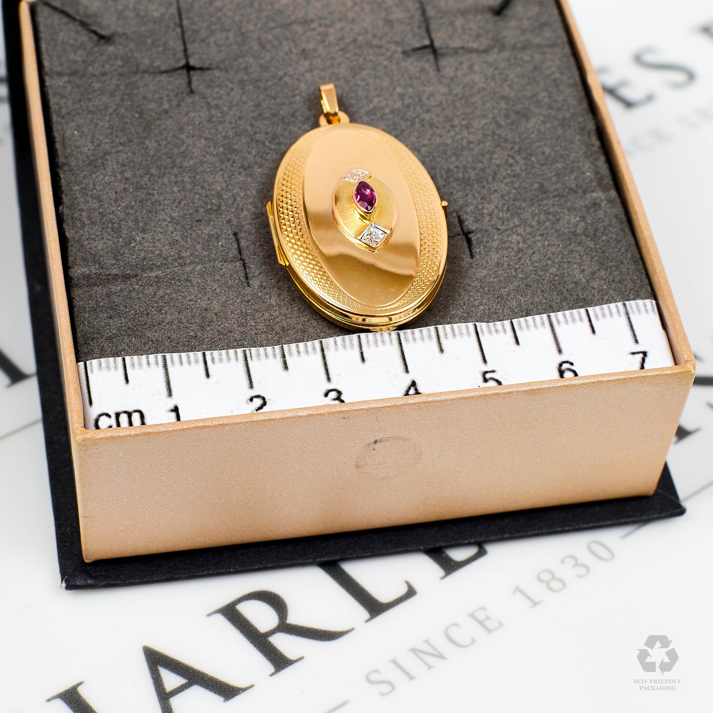Pre-Owned 9ct Gold Ruby & Diamond Oval Locket
