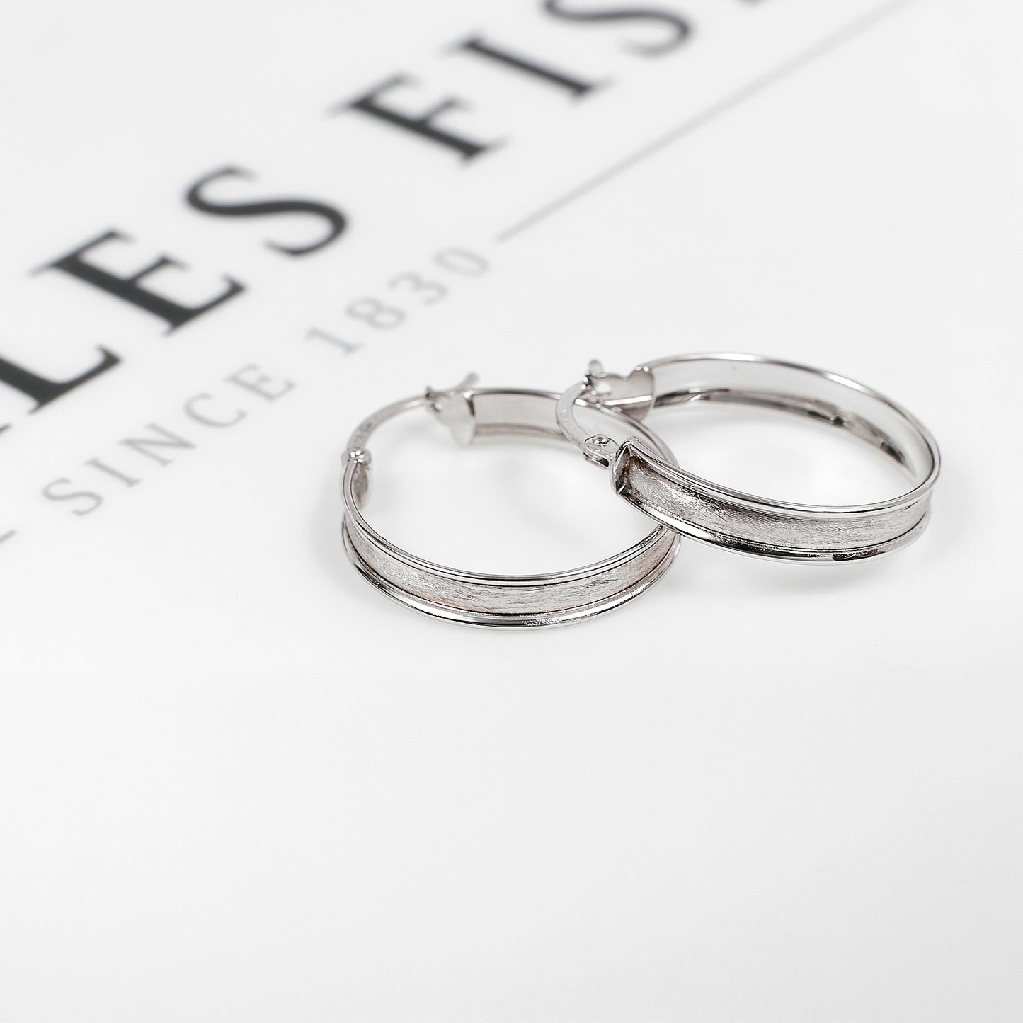 Pre-Owned 9ct White Gold Frosted Creole Hoop Earrings