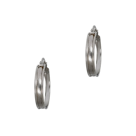 Pre-Owned 9ct White Gold Frosted Creole Hoop Earrings
