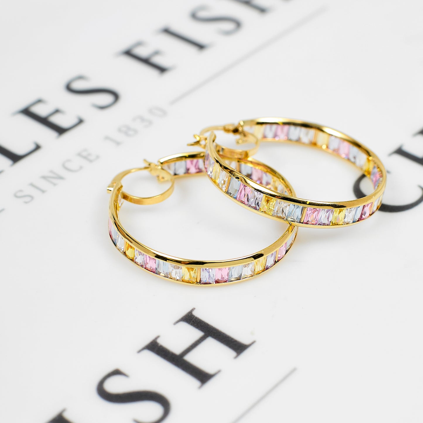 Pre-Owned 9ct Gold Pastel CZ Creole Hoop Earrings