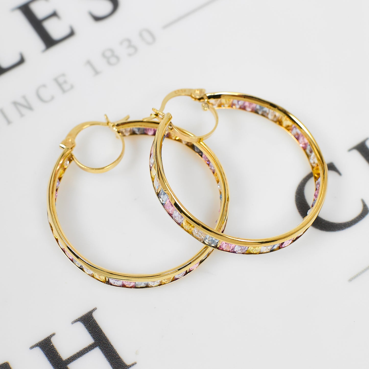 Pre-Owned 9ct Gold Pastel CZ Creole Hoop Earrings