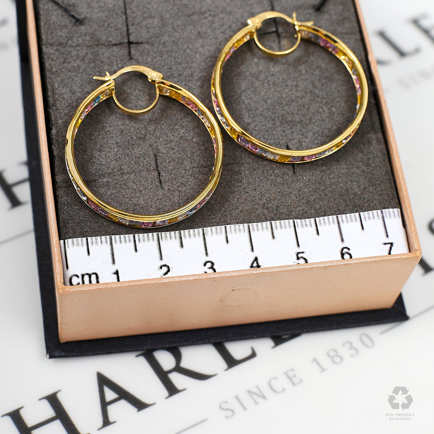 Pre-Owned 9ct Gold Pastel CZ Creole Hoop Earrings