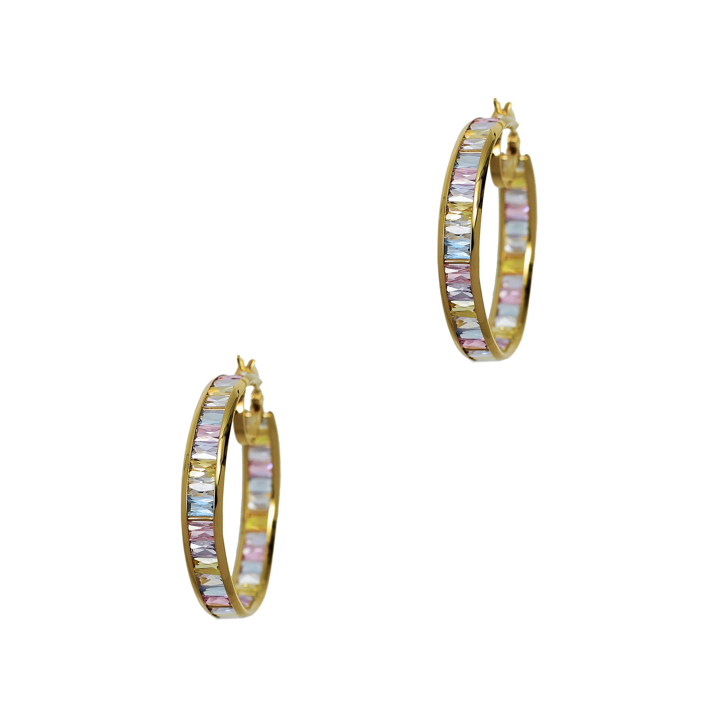 Pre-Owned 9ct Gold Pastel CZ Creole Hoop Earrings