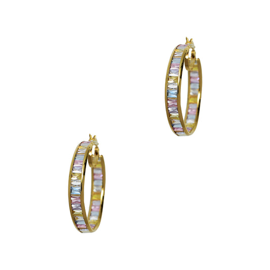 Pre-Owned 9ct Gold Pastel CZ Creole Hoop Earrings