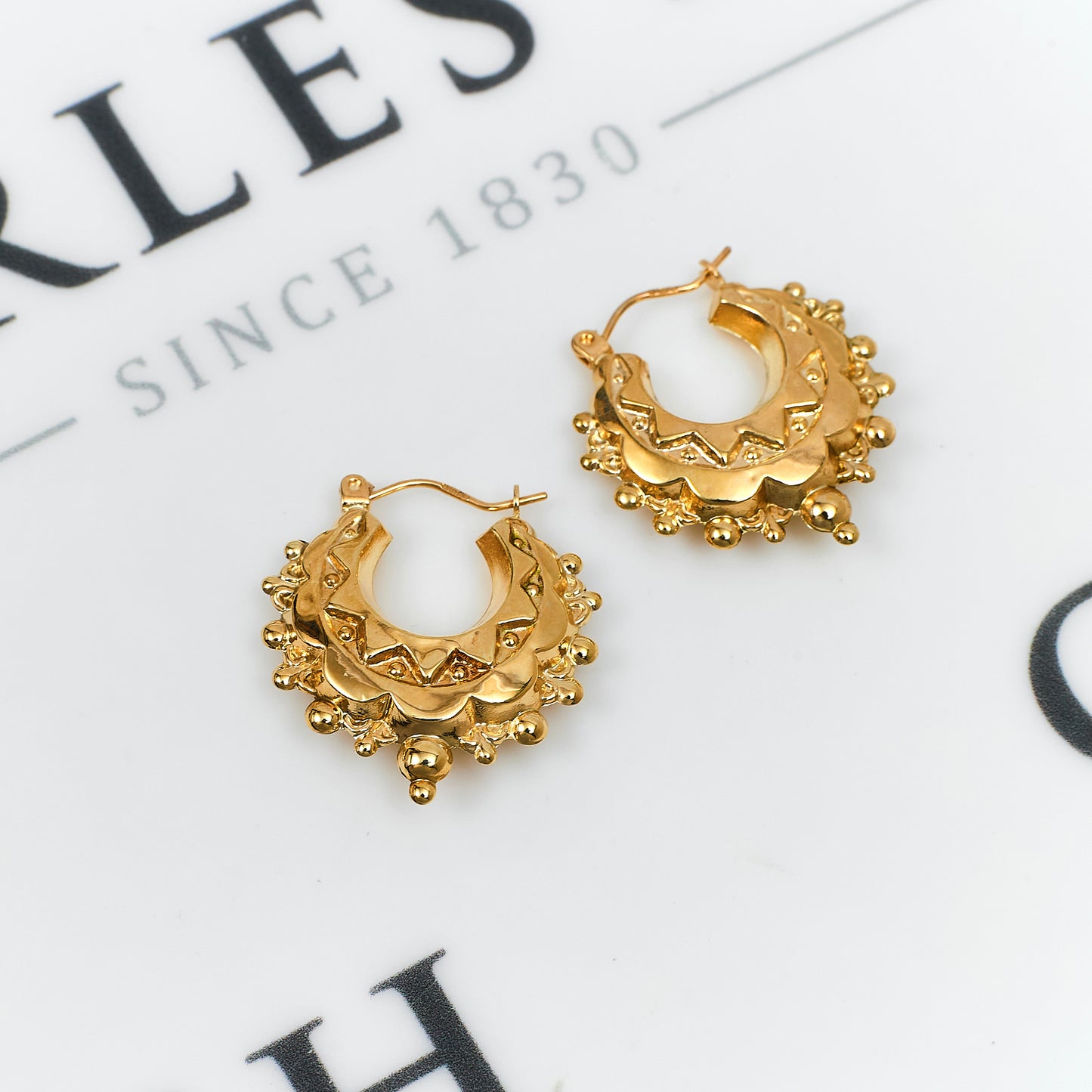 Pre-Owned 9ct Gold Ornate Creole Hoop Earrings