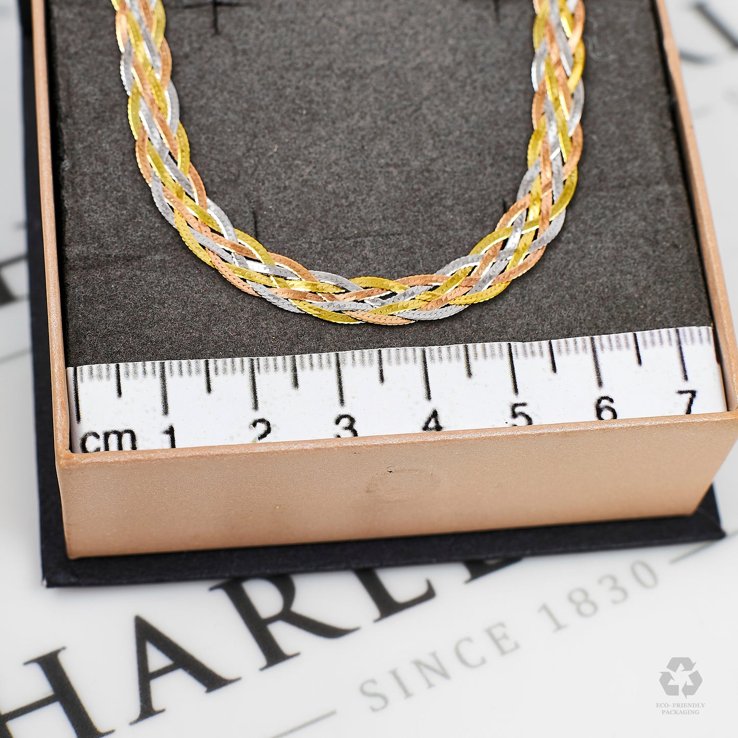 Pre-Owned 9ct Gold Tricolor Plait Bracelet 7 Inch