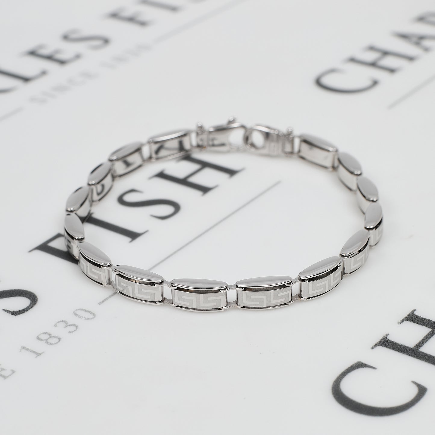 Pre-Owned 9ct White Gold Greek Key Design Bracelet 7.5 Inch