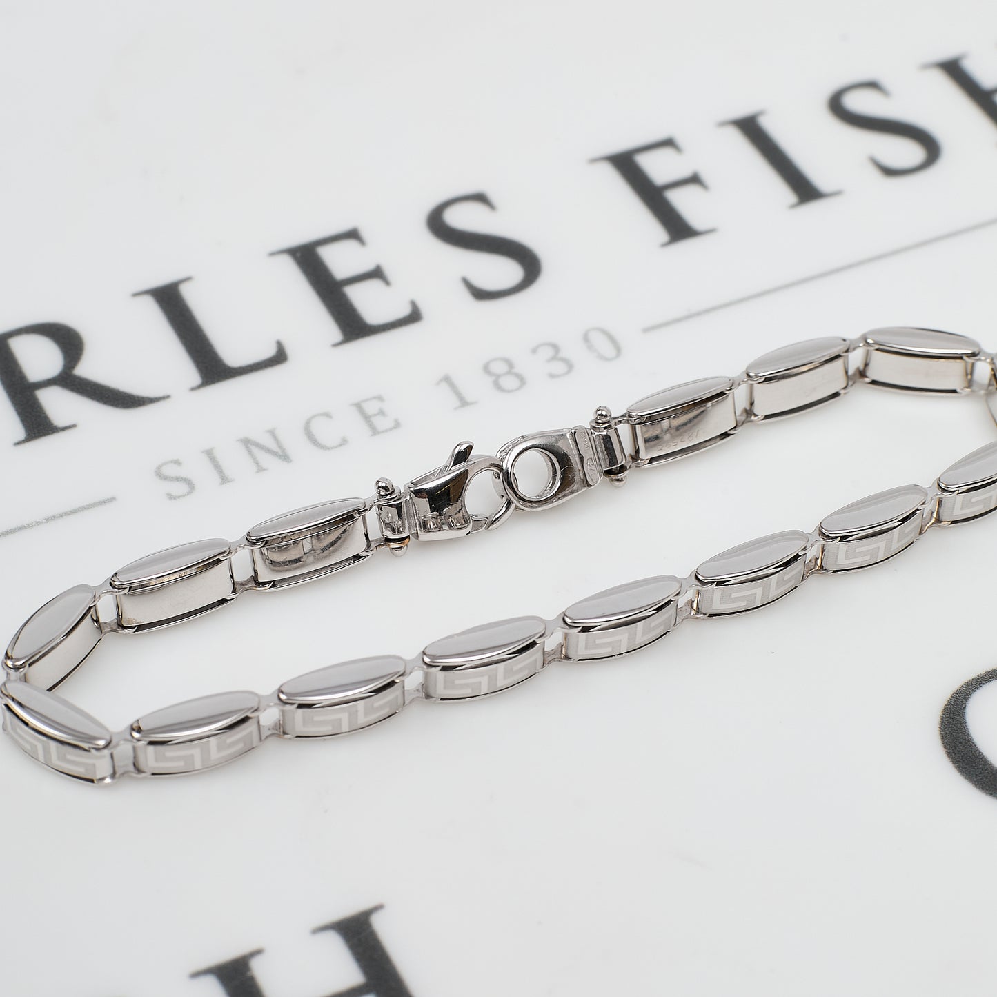 Pre-Owned 9ct White Gold Greek Key Design Bracelet 7.5 Inch