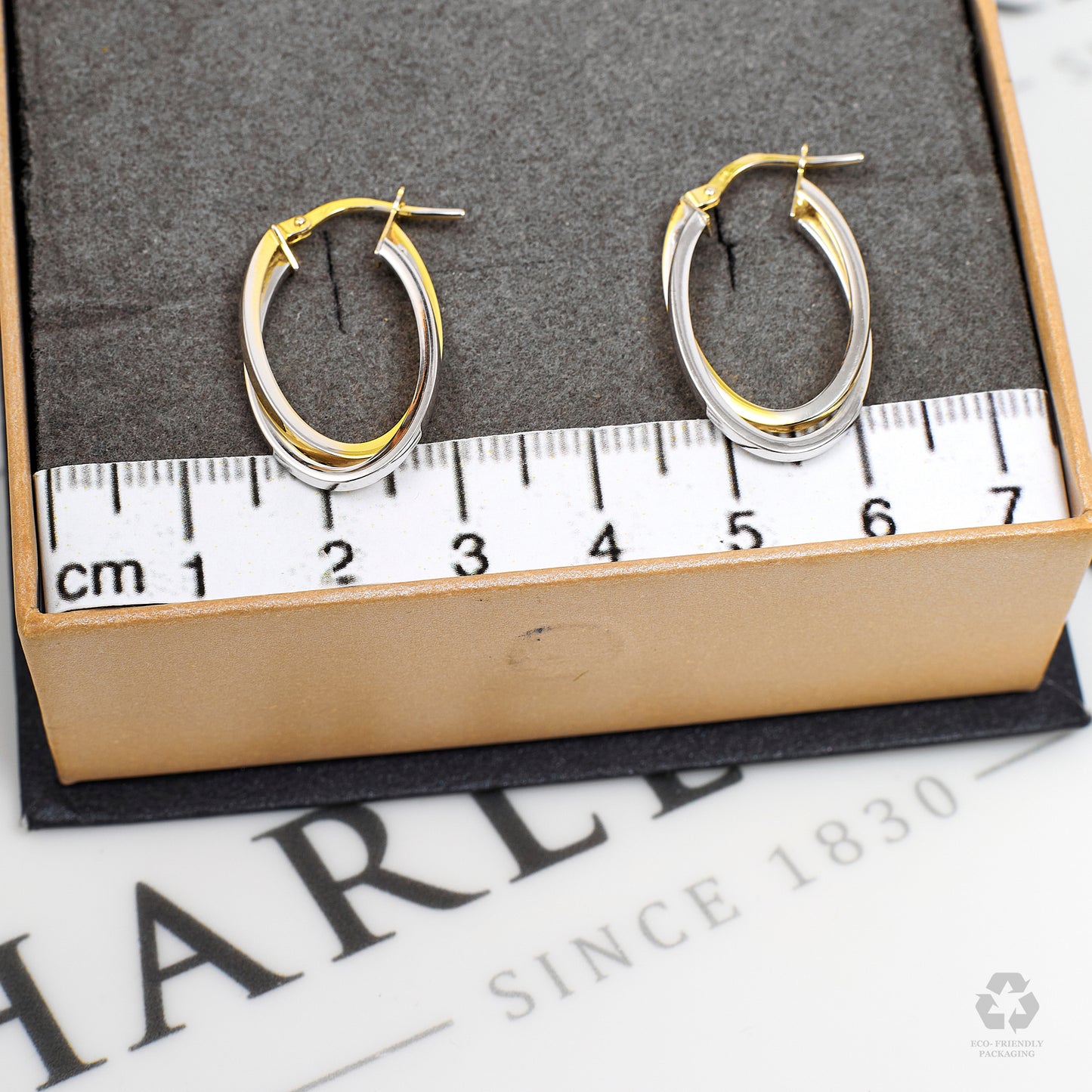 Pre-Owned 9ct Gold 2 Tone Oval Double Creole Hoop Earrings