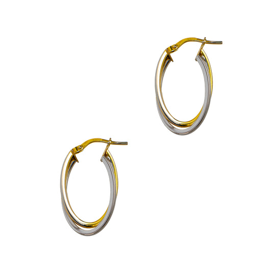 Pre-Owned 9ct Gold 2 Tone Oval Double Creole Hoop Earrings