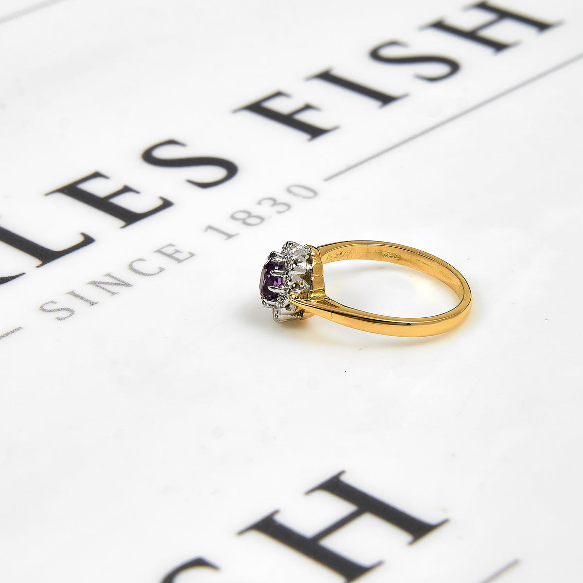 Pre-Owned 18ct Gold Oval Amethyst & Diamond Cluster Ring Size L