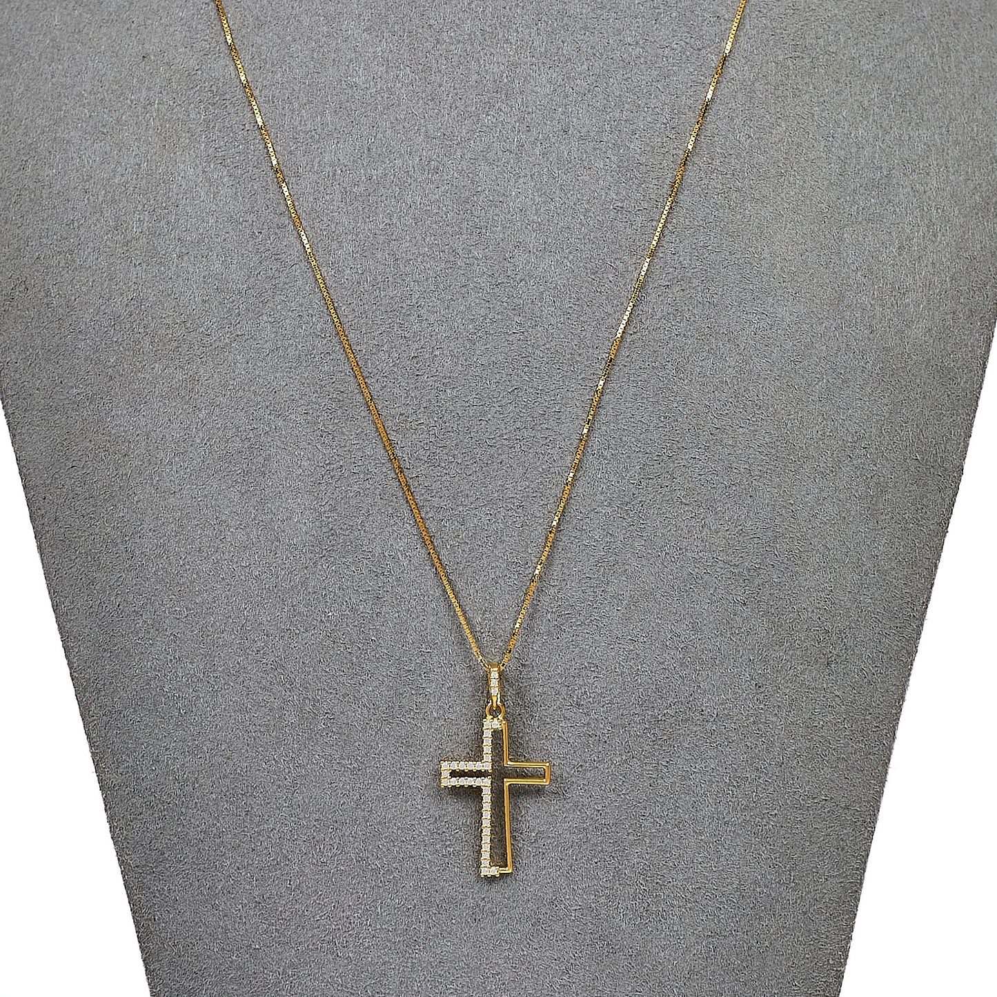 Pre-Owned 18ct Gold CZ Openwork Cross Pendant Necklace