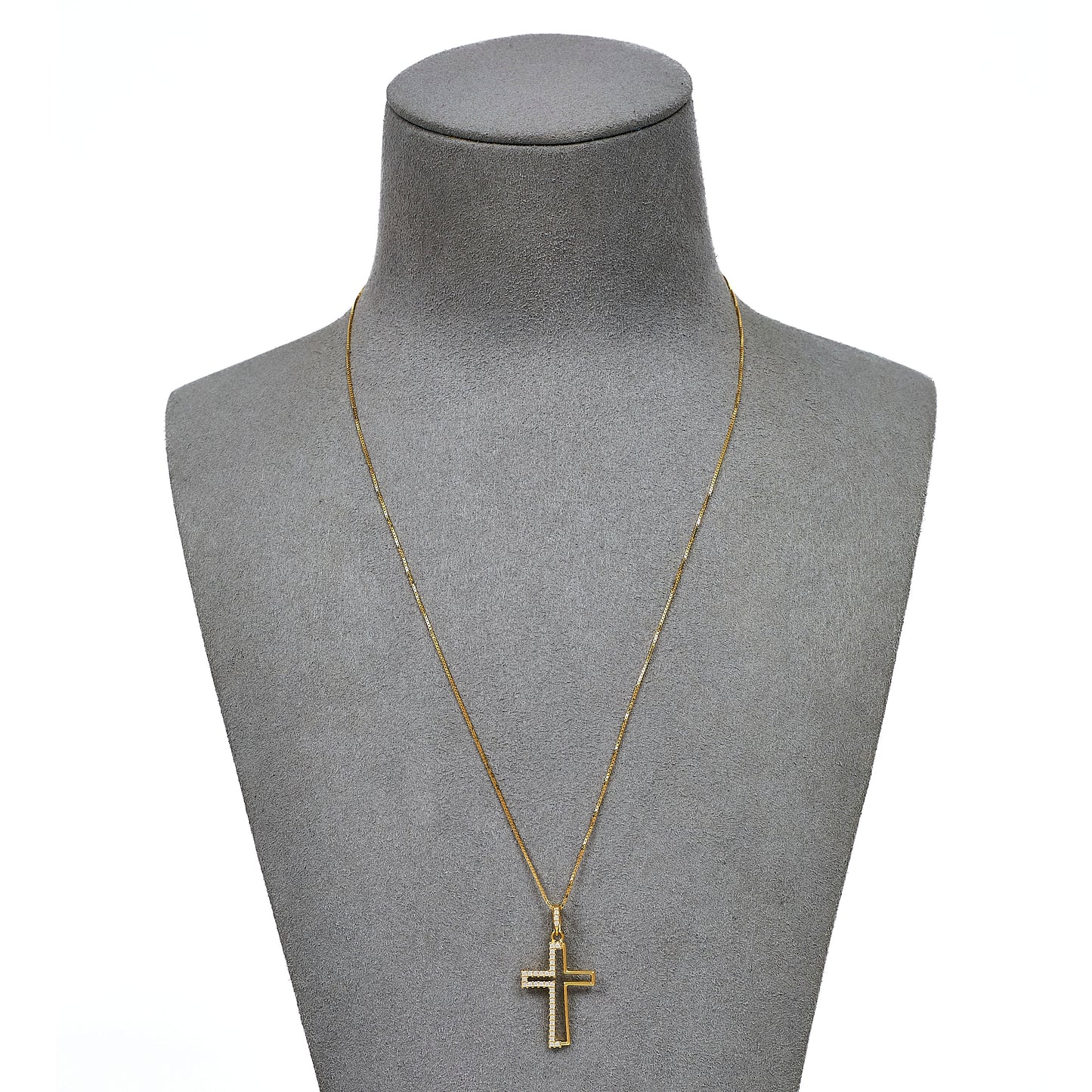 Pre-Owned 18ct Gold CZ Openwork Cross Pendant Necklace