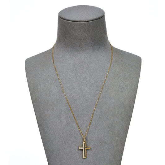 Pre-Owned 18ct Gold CZ Openwork Cross Pendant Necklace