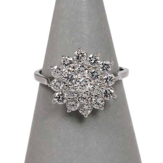 Pre-Owned 9ct White Gold CZ Cluster Ring Size L.5
