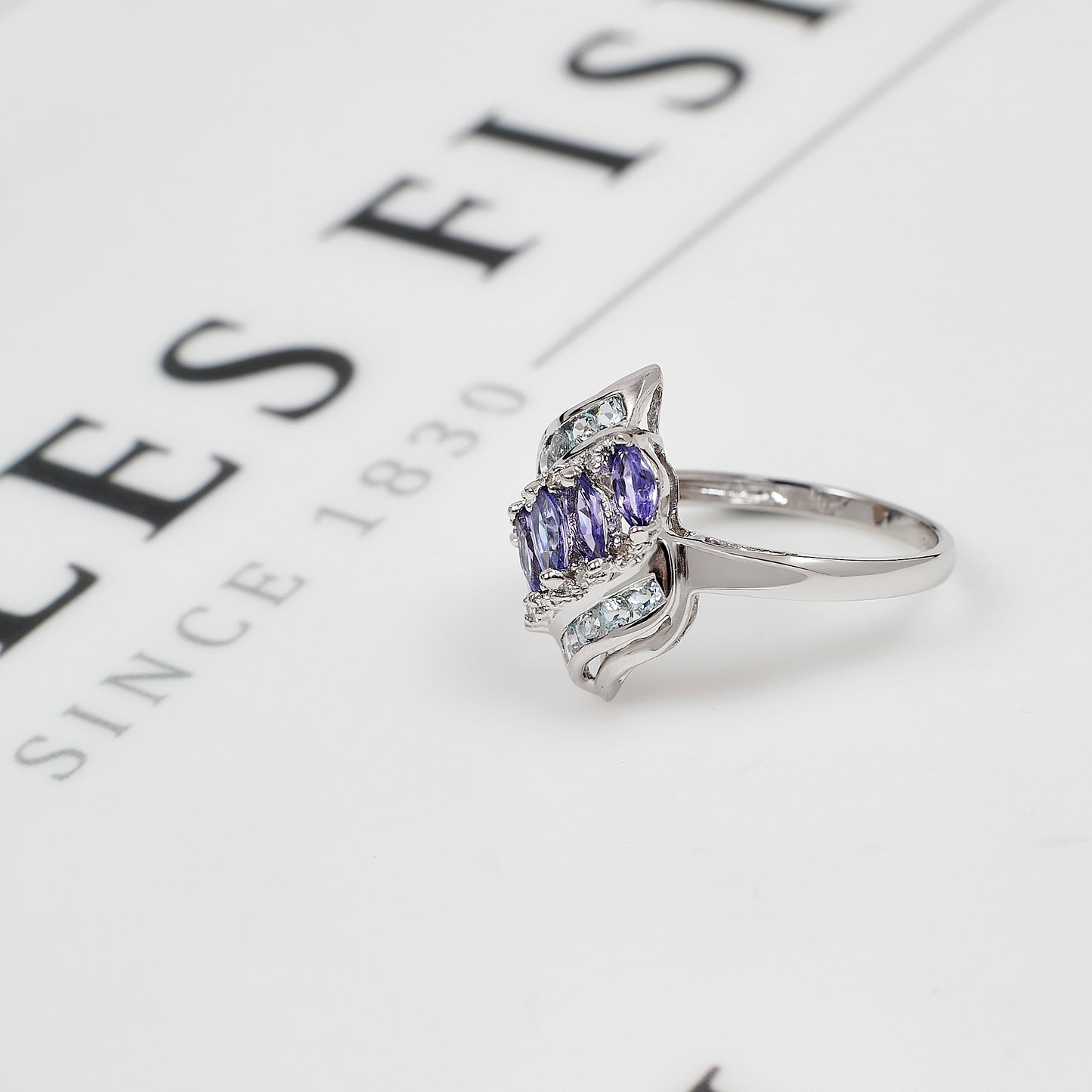 Pre-Owned 9ct White Gold Multi Gemstone Ring Size O
