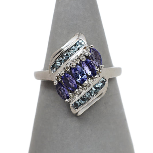 Pre-Owned 9ct White Gold Multi Gemstone Ring Size O