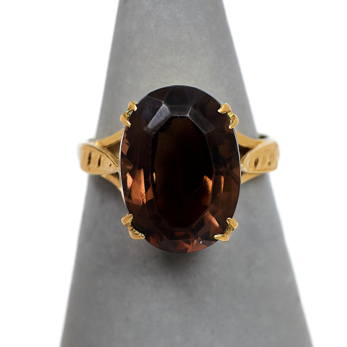 Pre-Owned 9ct Gold Oval Smokey Quartz Ring Size K