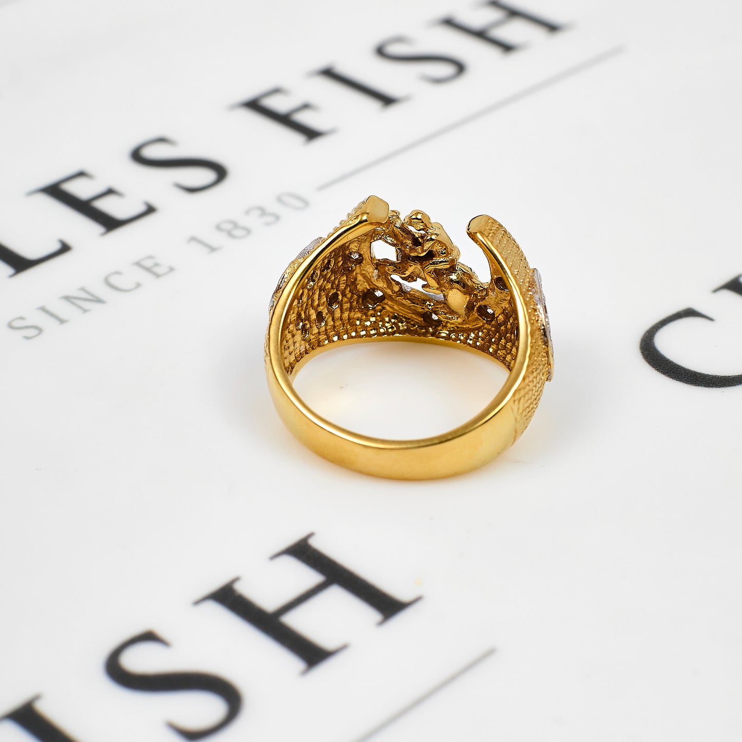 Pre-Owned 9ct Gold Mens CZ Jockey & Horseshoe Ring