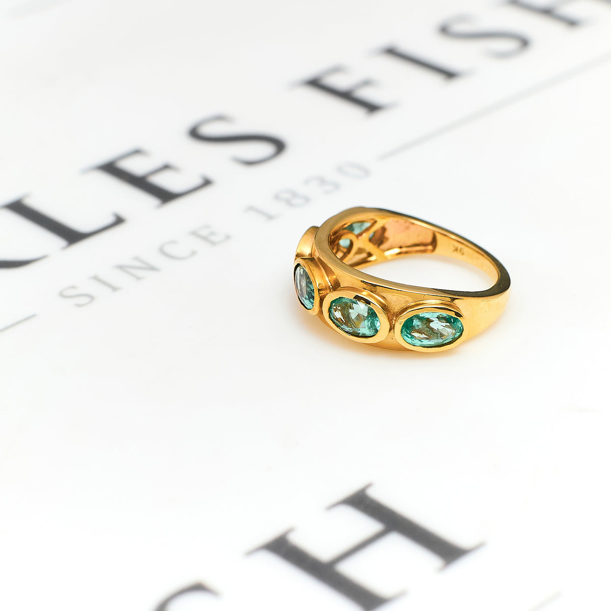 Pre-Owned 9ct Gold 5 Oval Beryl Ring Size L