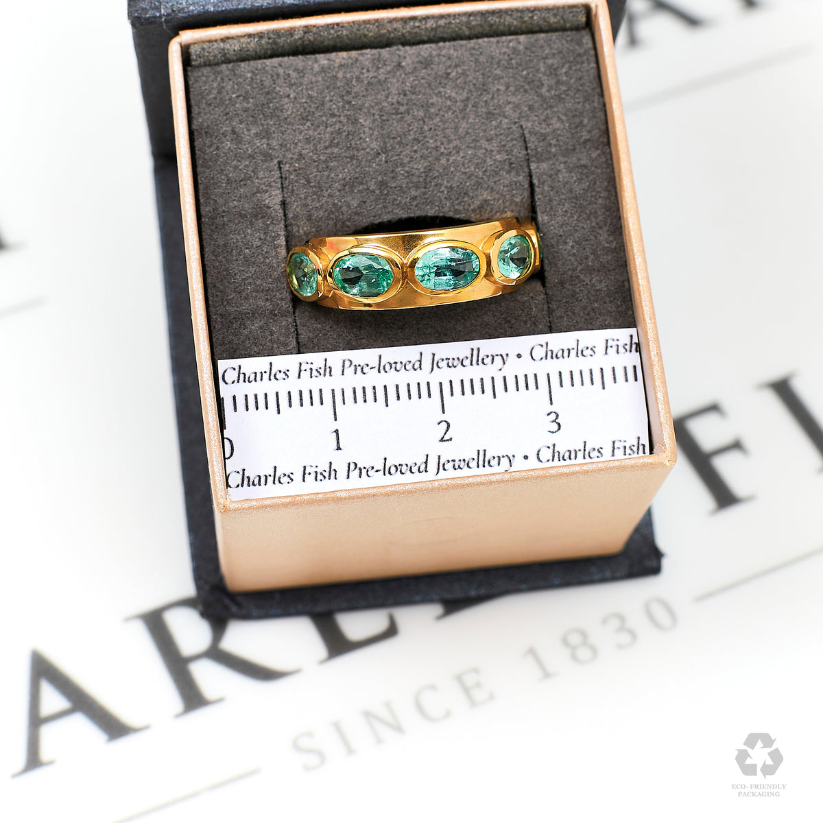 Pre-Owned 9ct Gold 5 Oval Beryl Ring Size L