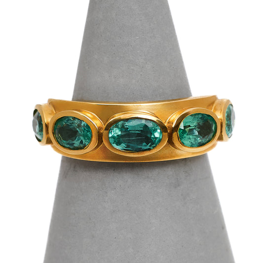 Pre-Owned 9ct Gold 5 Oval Beryl Ring Size L