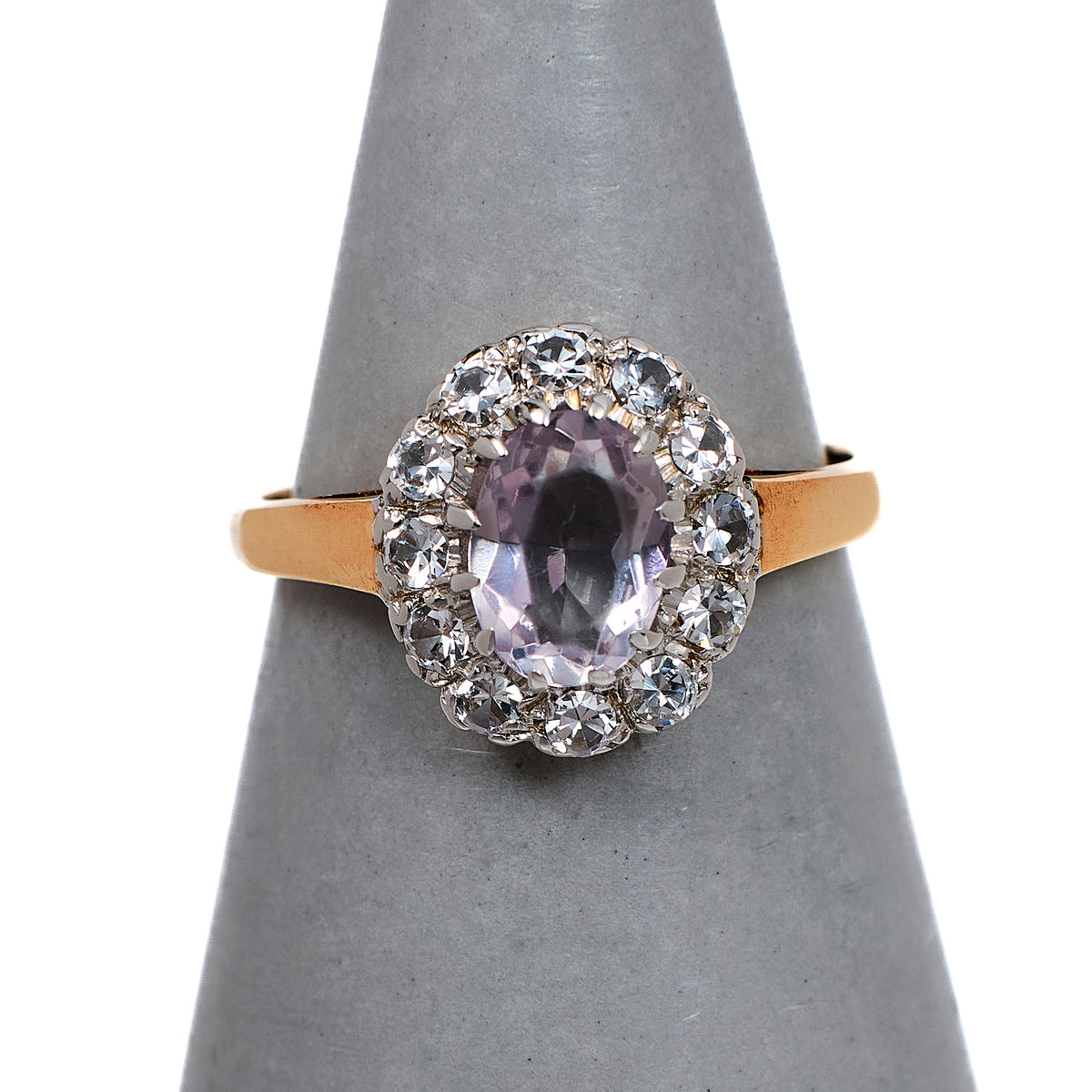 Pre-Owned 9ct Gold Oval Amethyst & CZ Cluster Ring Size J.5