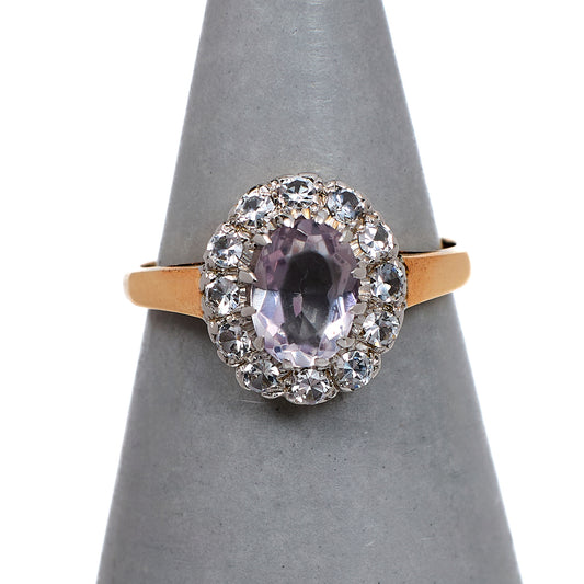 Pre-Owned 9ct Gold Oval Amethyst & CZ Cluster Ring Size J.5