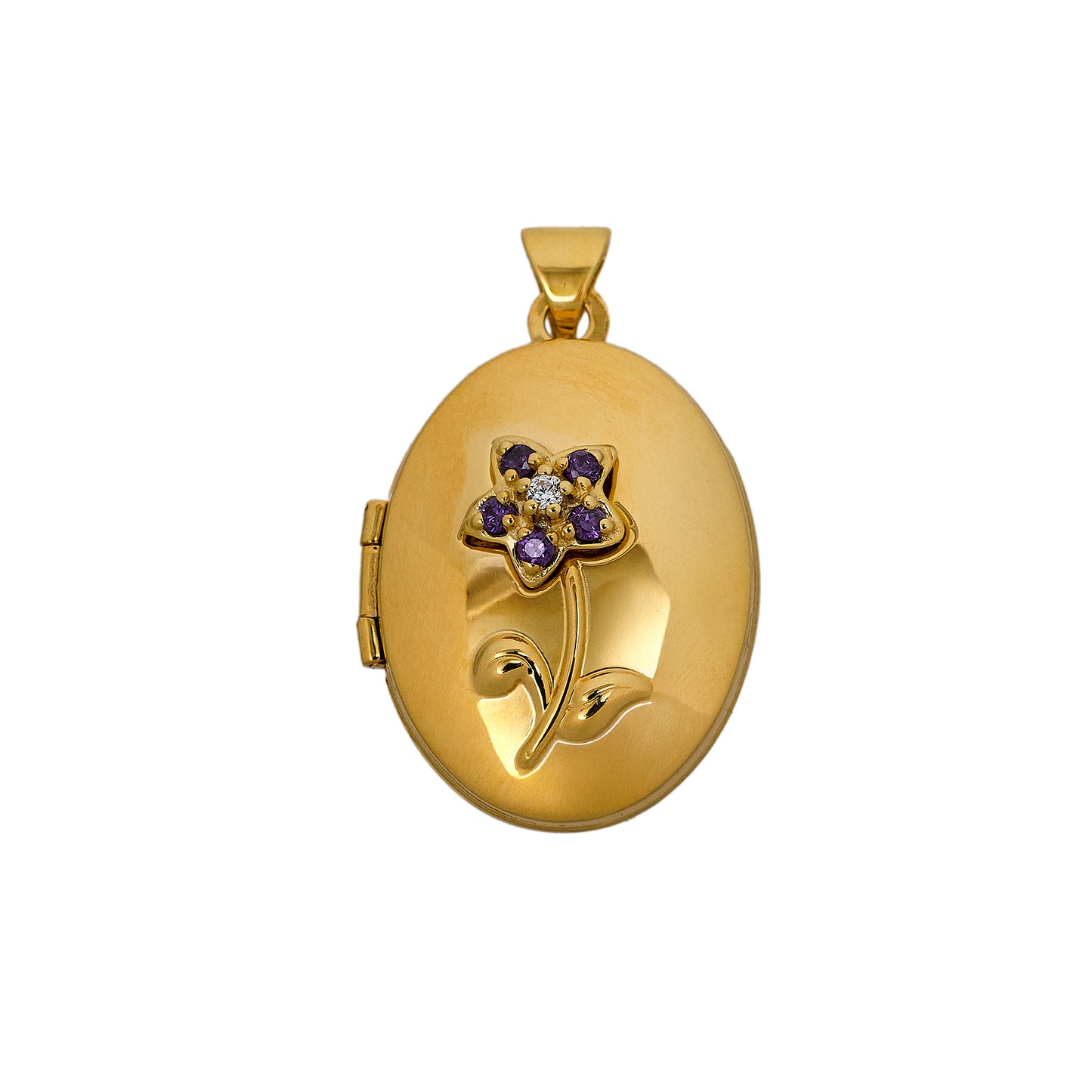 Pre-Owned 9ct Gold Purple & White CZ Flower Locket Pendant